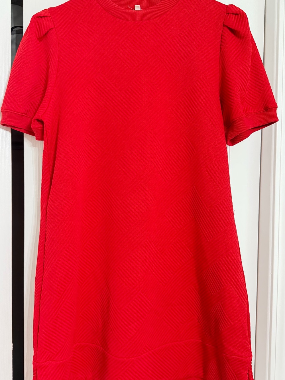 Red Textured Short Sleeve Shift Dress- Super Comfortable